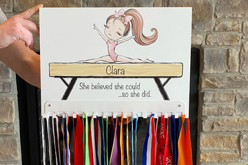 Personalized Gymnast Medal Hanger – A custom medal display featuring a gymnast design and personalized name, perfect for showcasing competition medals.