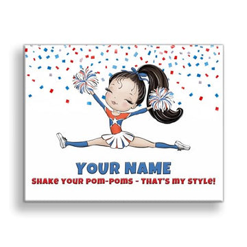 Personalized Cheerleader Canvas Wall Art – Custom Cheerleading Name Sign with Motivational Quote – Cheer Room Decor – Birthday Gift for Cheerleaders – Made in USA (16x20 Inches, Black Hair)