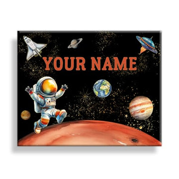 Customizable Space Canvas Wall Art for Kids – Personalized Astronaut & Planets Room Decor – Joyful Astronaut on Mars with UFO, Earth, Saturn, Jupiter & Venus – 14"x11" & 20"x16" (Large 20" X 16")