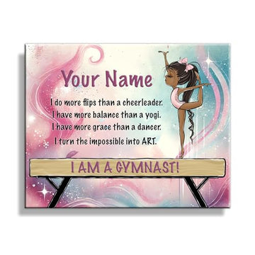 Personalized Gymnastics Canvas Wall Art – Custom Gymnast Name Sign with Motivational Quote – Gymnast Room Decor – Birthday Gift for Gymnasts – Made in USA (14x11, 16x20) (Ebony, 14"X11" Size)