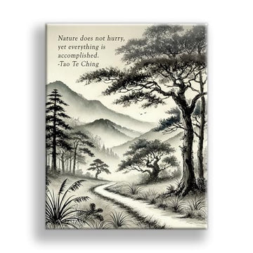 Minimal Creatures Zen Canvas Wall Art – Tao Te Ching Quote – Sumi-e Ink Wash Landscape with Dirt Road, Trees & Mountains –20x16 or 14x11 Inches In USA (20" X 16") (20"x16")