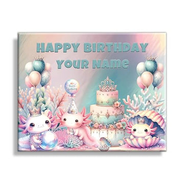 Custom Birthday Axolotl Canvas Sign for Kids' Party - Available in 14" x 11" and 20" x 16" Sizes | Made In USA | (Birthday Axolotls) (14x11 inch)