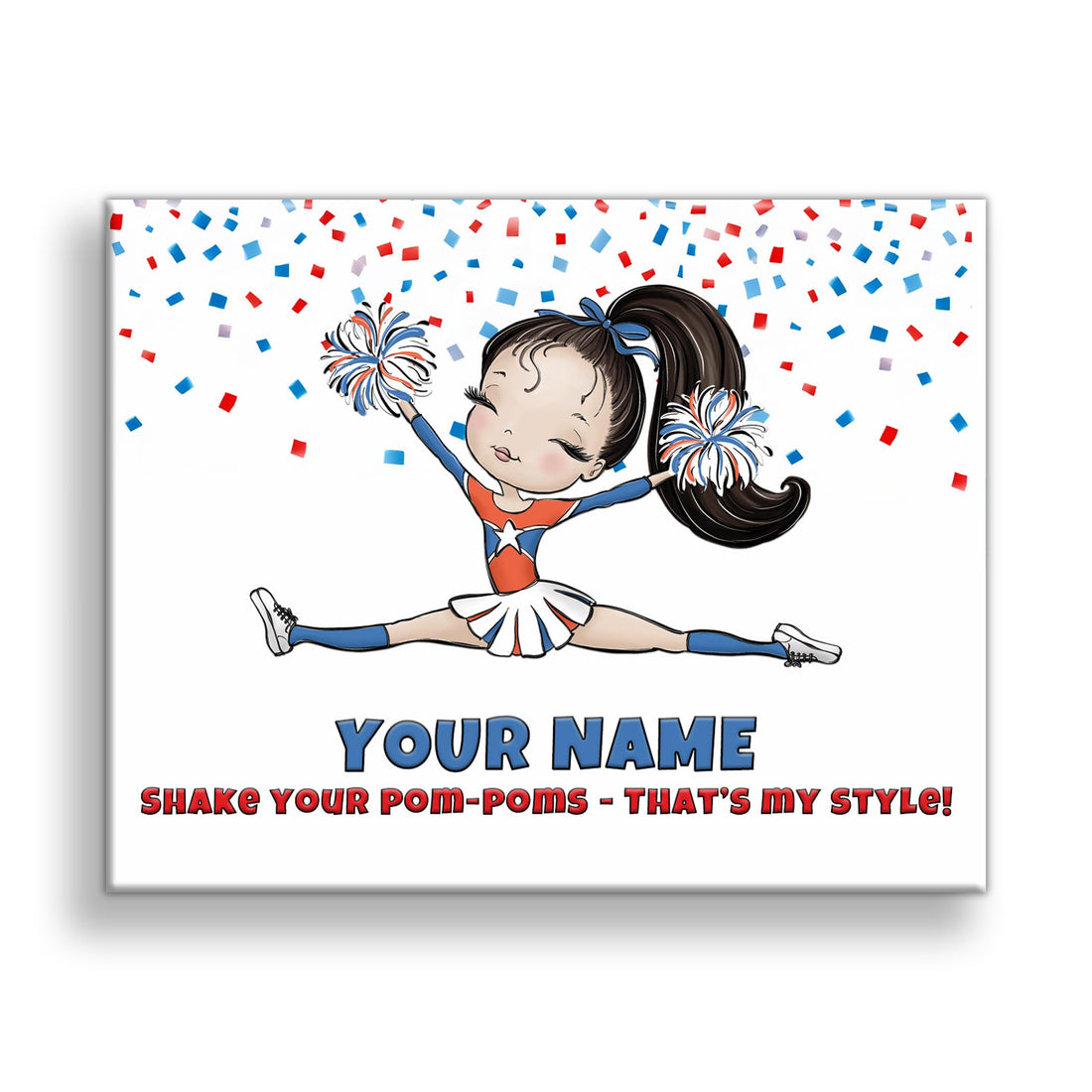 Personalized Cheerleader Canvas Wall Art – Custom Cheerleading Name Sign with Motivational Quote – Cheer Room Decor – Birthday Gift for Cheerleaders – Made in USA (16x20 Inches, Black Hair)
