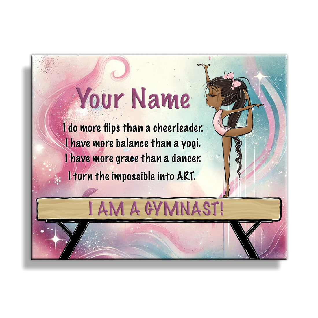 Personalized Gymnastics Canvas Wall Art – Custom Gymnast Name Sign with Motivational Quote – Gymnast Room Decor – Birthday Gift for Gymnasts – Made in USA (14x11, 16x20) (Ebony, 14"X11" Size)