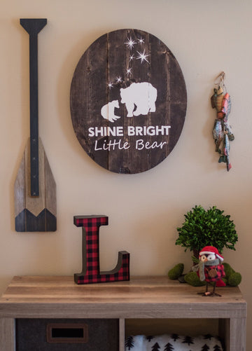 Distressed Bear Nursery Sign: Shine Bright Little Bear, Woodland Decor