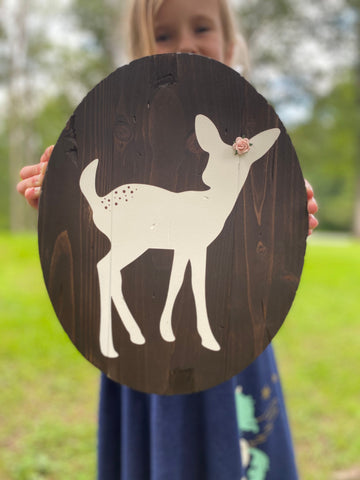 Rustic Deer Nursery Sign: Handmade Oval Woodland Decor