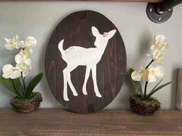 Rustic Deer Nursery Sign: Oval Woodland Wall Decor (13x10 inches)
