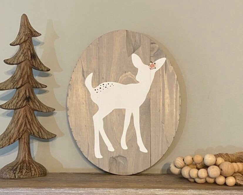 Rustic Deer Nursery Sign: Handmade Oval Woodland Decor