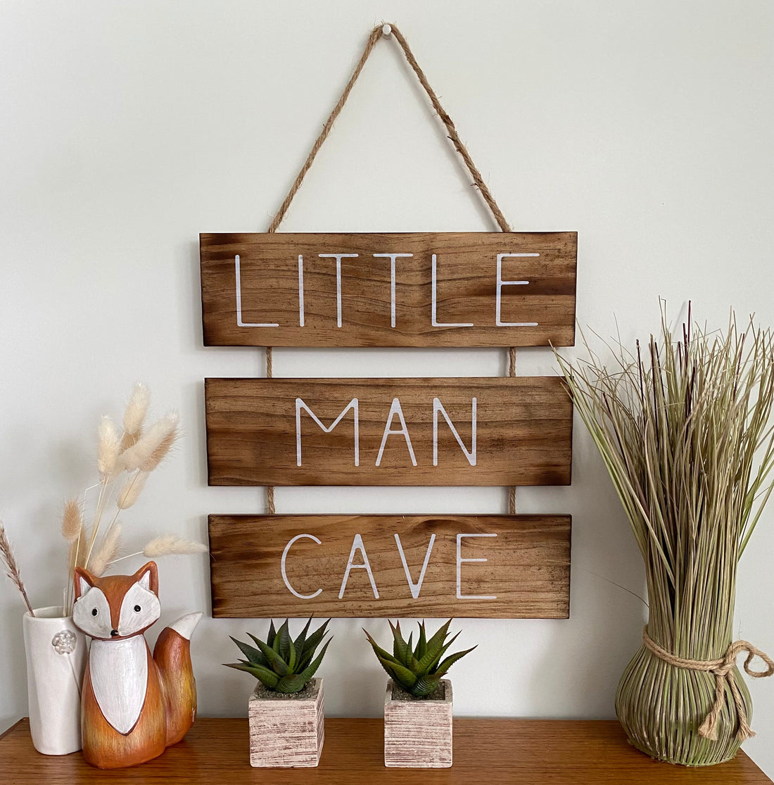 Rustic Little Man Cave Sign: Burned Wood Nursery Decor