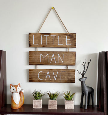 Rustic Little Man Cave Sign: Burned Wood Nursery Decor