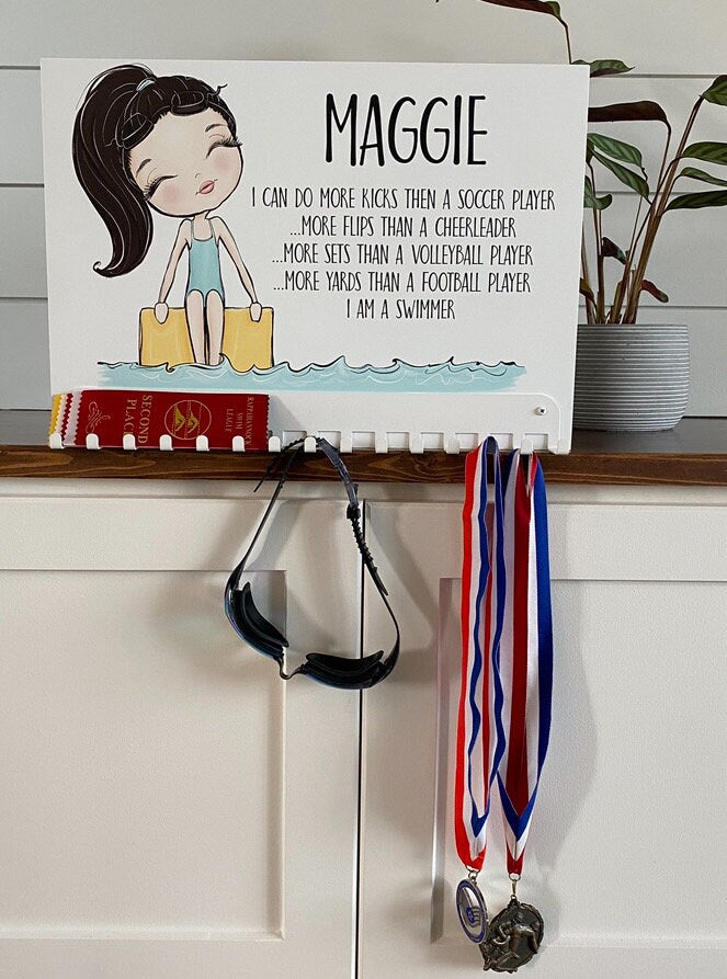 Personalized Swimmer Sign with Award Hanger, Swim Team Gift, Swimming Achievement Meals