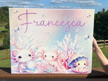 Personalized Axolotl Sign on Canvas with cursive font