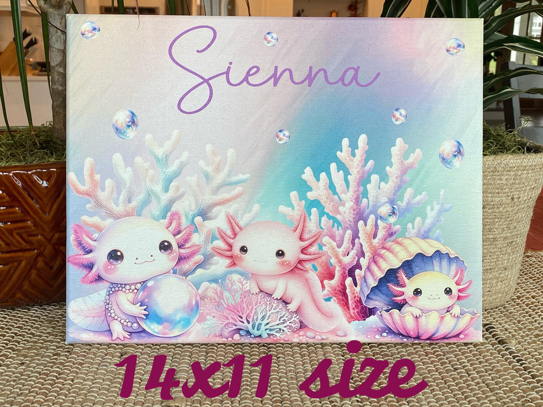 Personalized Axolotl Sign on Canvas with cursive font