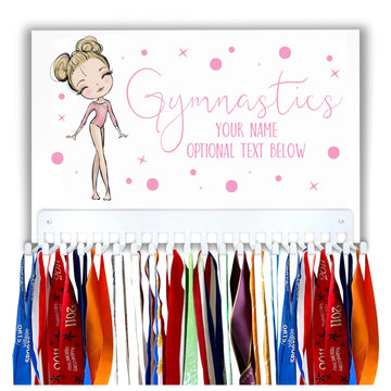 Gymnastic Girl Posing Medal Hanger Sign with Personalized Name