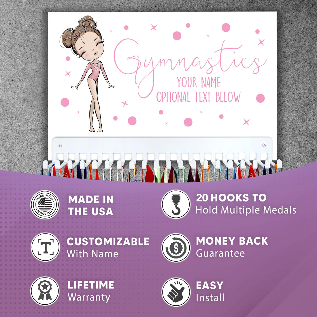 Gymnastic Girl Posing Medal Hanger Sign with Personalized Name