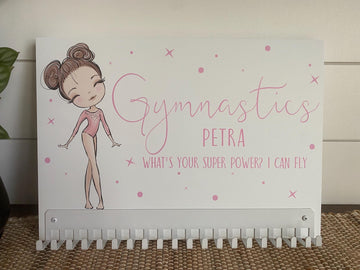 Gymnastic Girl Posing Medal Hanger Sign with Personalized Name