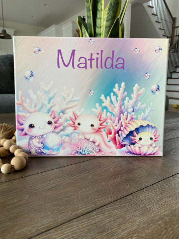 Personalized Axolotl Sign on Canvas with print font