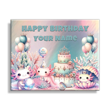 Personalized Axolotl Birthday Sign on Canvas, Axolotl Party Supplies