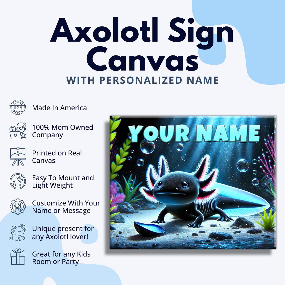 Personalized Black Axolotl Sign on Canvas