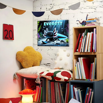 Personalized Black Axolotl Sign on Canvas
