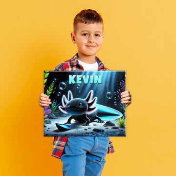 Personalized Black Axolotl Sign on Canvas