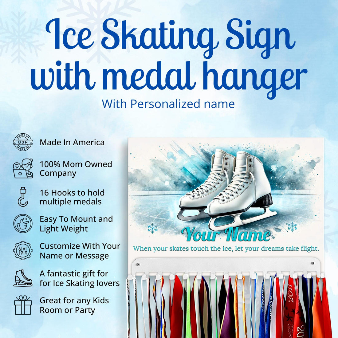 Ice Skating Medal Hanger Sign with Personalized Name
