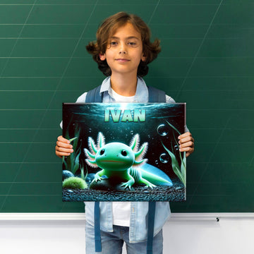 Personalized Green Axolotl Sign on Canvas