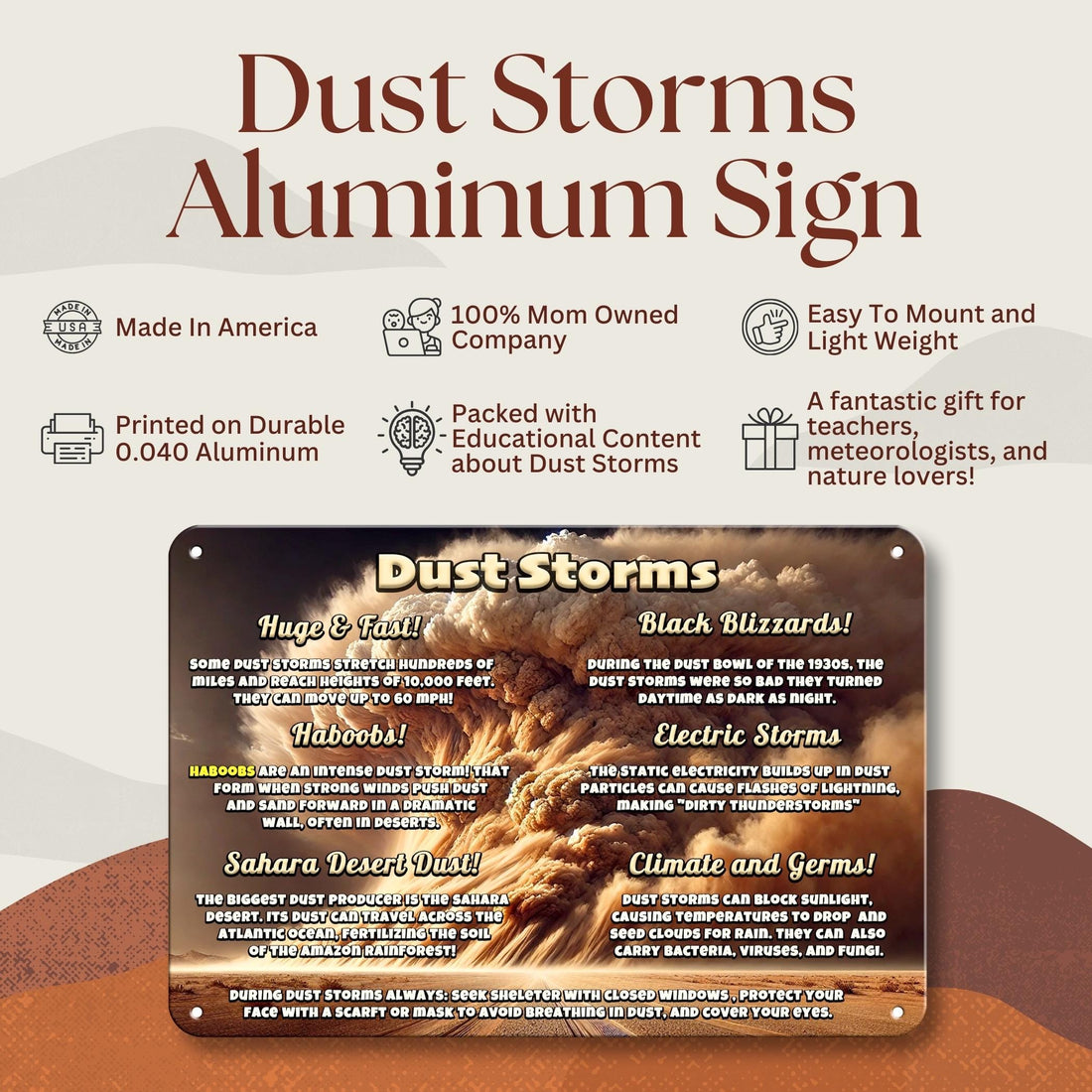 Educational Dust Storm Sign, Extreme Weather Decor, Science or Homeschool Decor