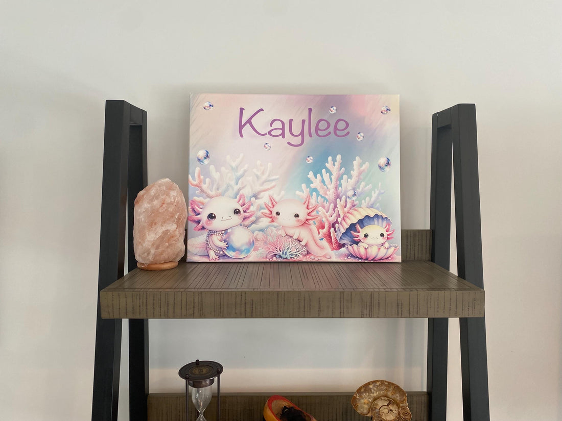 Personalized Axolotl Sign on Canvas with print font