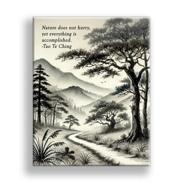 Zen Canvas Art: Sumi-e Ink Landscape with Tao Te Ching Quote