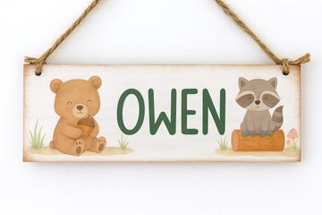 Personalized Woodland Nursery Sign: Custom Name, Forest Animals