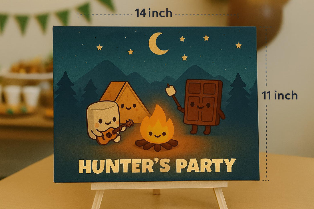 Camping Canvas Wall Art: Kids Room Decor, Campfire S'mores Scene (20x16 or 14x11)