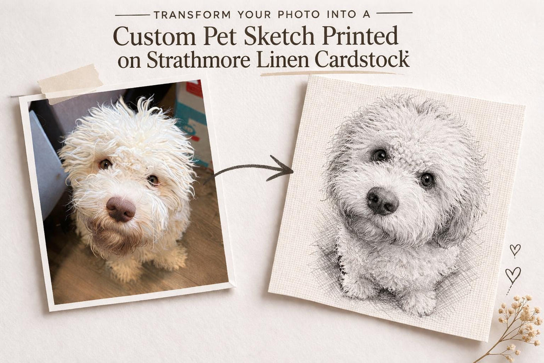 Personalized Pet Portrait Sketch Style on Linen Cardstock | Pet Memorial Gift